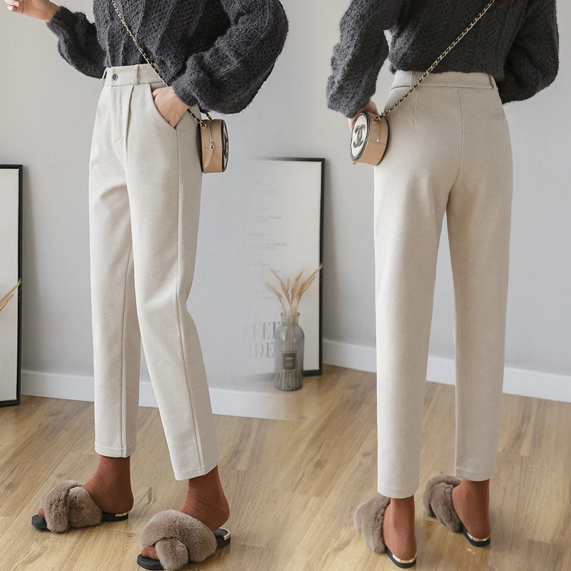 KINOMI женские зимние теплые шаровары с карманами повседневные шерстяные брюки