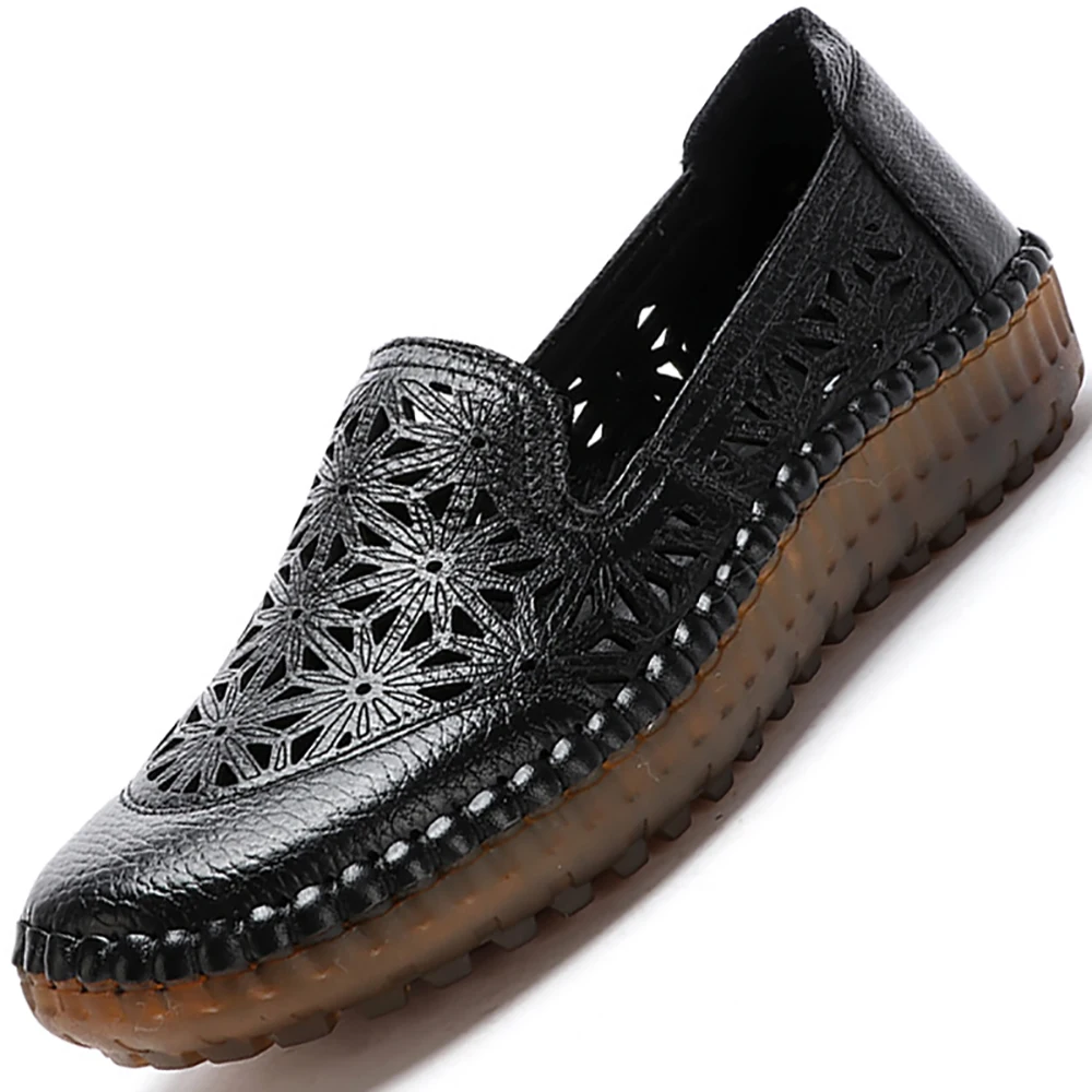 

Women's Genuine Cow Leather Shoes Casual Sandals For Female Hollow Designer Shoe Ladies Plats Soft Girls High Quality 2021 New