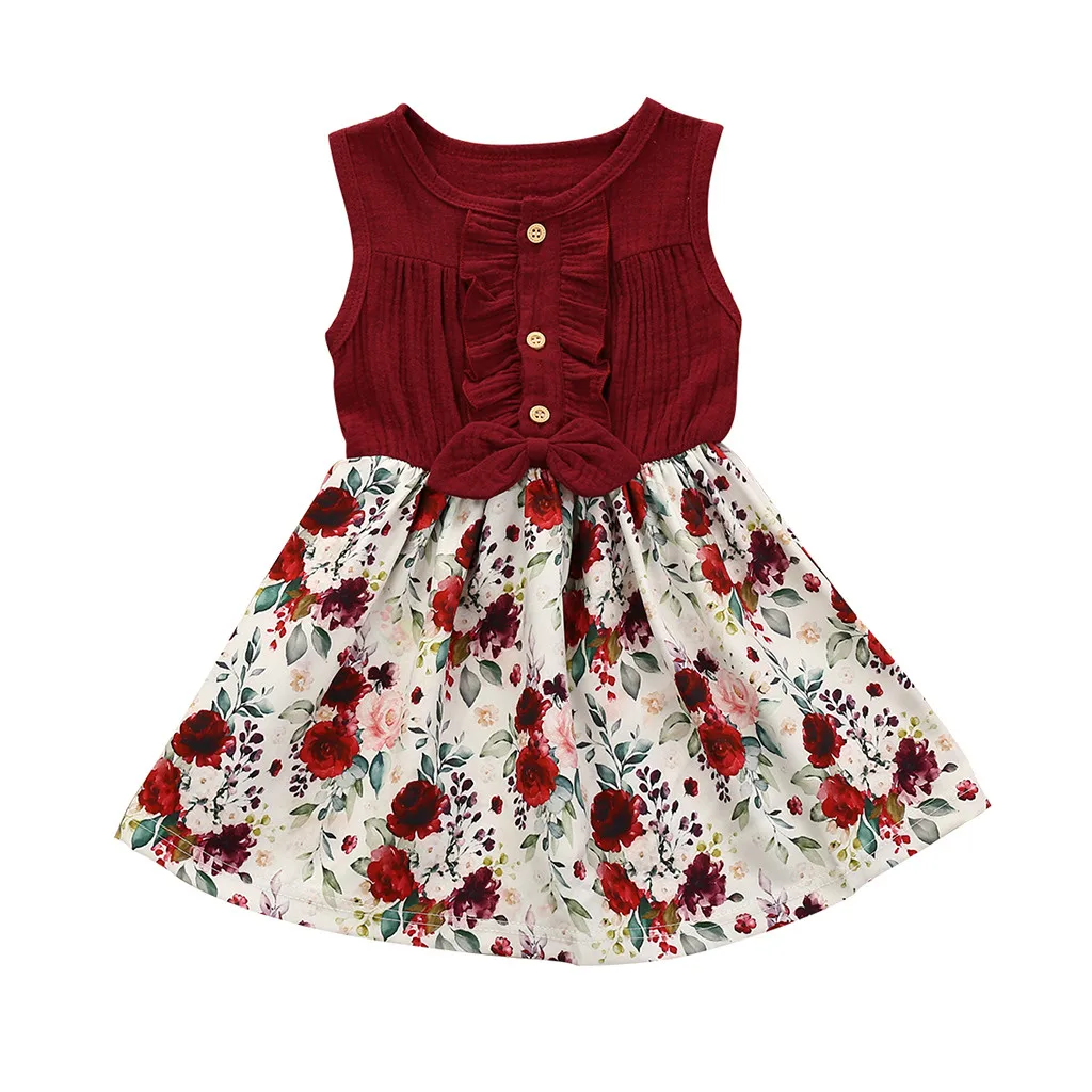 

2020, летние платья для маленьких девочек, льняное платье без рукавов с бантом и цветочным рисунком для девочек, сарафан, одежда, одежда, детск...