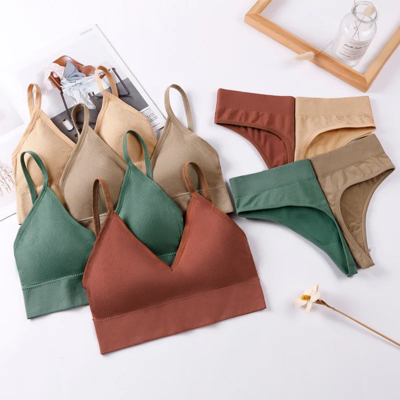 

Комплект женского нижнего белья из 2 предметов, женские трусики, сексуальные стринги, бесшовный бюстгальтер без косточек, женское нижнее бе...