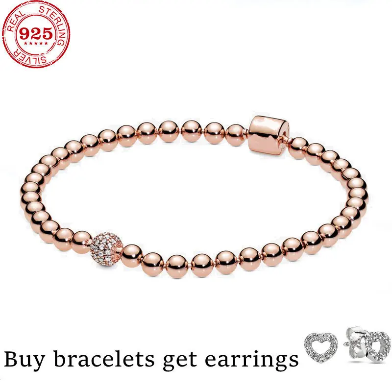 

Hot Sale Real 100% 925 Sterling Silver pan bracelet Love heart crystal bracelet For Women Fit Original DIY Charm Jew