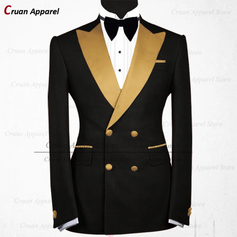 

20 Colors New Luxury Black Mens Blazer with Gold Lapel Business Gentleman Suit Jacket Slim Wedding Groom Groomsmen Coat 1Pcs Top