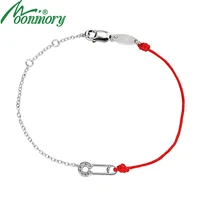 moonmory real 100 925 sterling silver half redline half silver chain bracelet for women paper clip rope bracelet fine jewelry