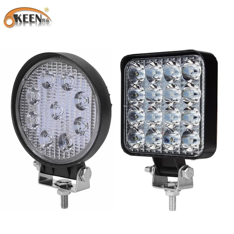 

OKEEN 9LED 27W 16LED 48W Work Light 12V 24V Car LED Spotlight Square Round Auto Truck Off Road Mini Ledbar Offroad Accessories