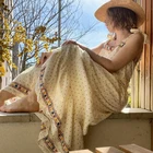 Длинное платье с вышитым ремнем женское хлопковое платье без рукавов, элегантное винтажное свободное платье макси с цветочным принтом, лето-осень 2021