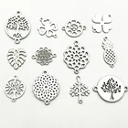 Подвески из нержавеющей стали 100% для изготовления ювелирных изделий сделай сам, коннекторы-подвески в виде дерева, цветка, браслета с растениями, клевера, 12 видов, 10 шт.