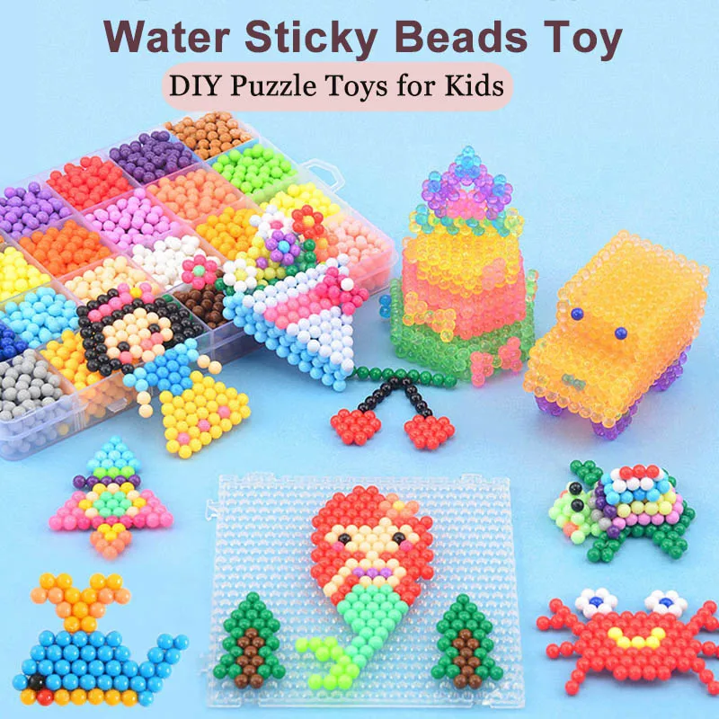 

Красочный волшебный пазл, набор игрушек, водяной туман, бусины для творчества, животные ручной работы, липкие бусины для раннего развития, д...
