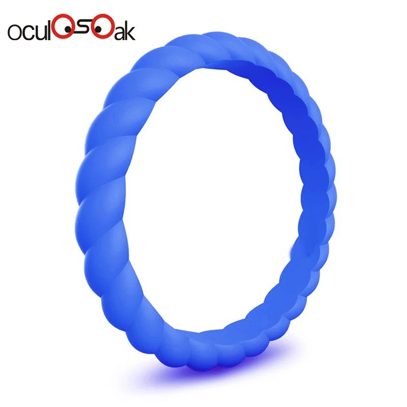 blue Hot Fashion 3mm Thin Braided Silicone Ring For Women Wedding Rings Sports Hypoallergenic Crossfit Flexible Rubber Finger Ring - Цвет основного камня: blue