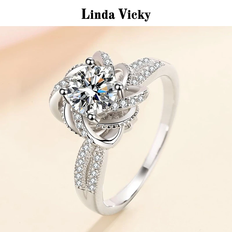 

LINDA VICKY Diamond Women Ring Perfect Cut Girl Precious Jewelry Romantic Flower Shape 925 Sterling Silver Moissanite Rings
