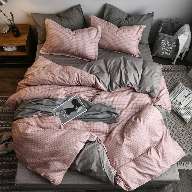 

Summer bedding set green duvet cover bed set geometric flat sheet reindeer bedclothes 4pcs bed linenset Nordic home textile