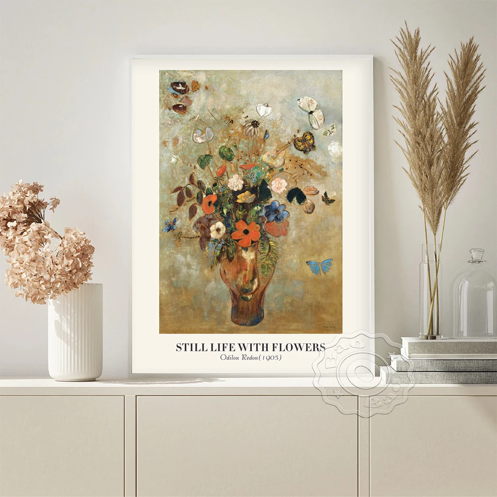 

Odilon Redon Exhibition Vintage Art Prints Poster Still Life With Flower Retro Canvas Painting Bedroom Wall Stickers Home Decor