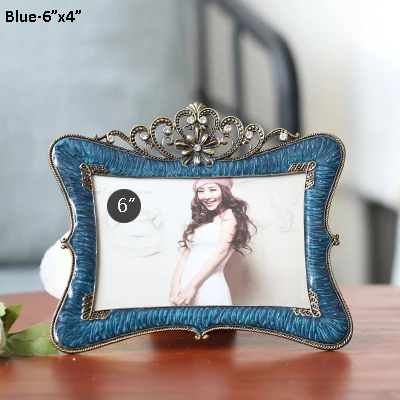 blue 6x4 inches Европейская винтажная Античная латунная синяя фиолетовая Серебристая белая ручная эмалированная и ювелирная 6x4,5x7 дюймов фоторамка из металлического сплава - Цвет: blue 6x4 inches