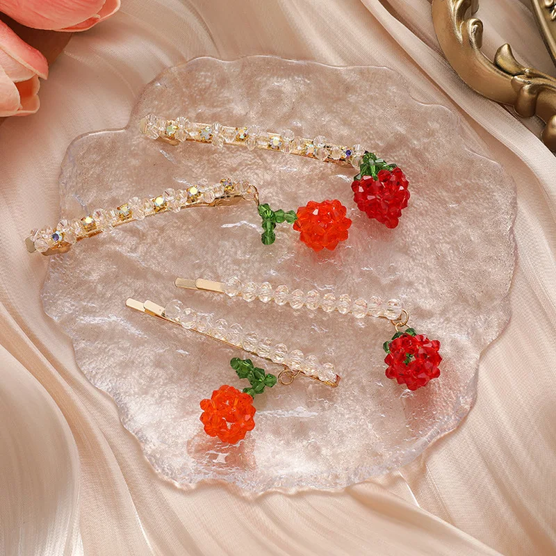 Минар Симпатичные изготовленные вручную бусины клубника вишня заколка для волос