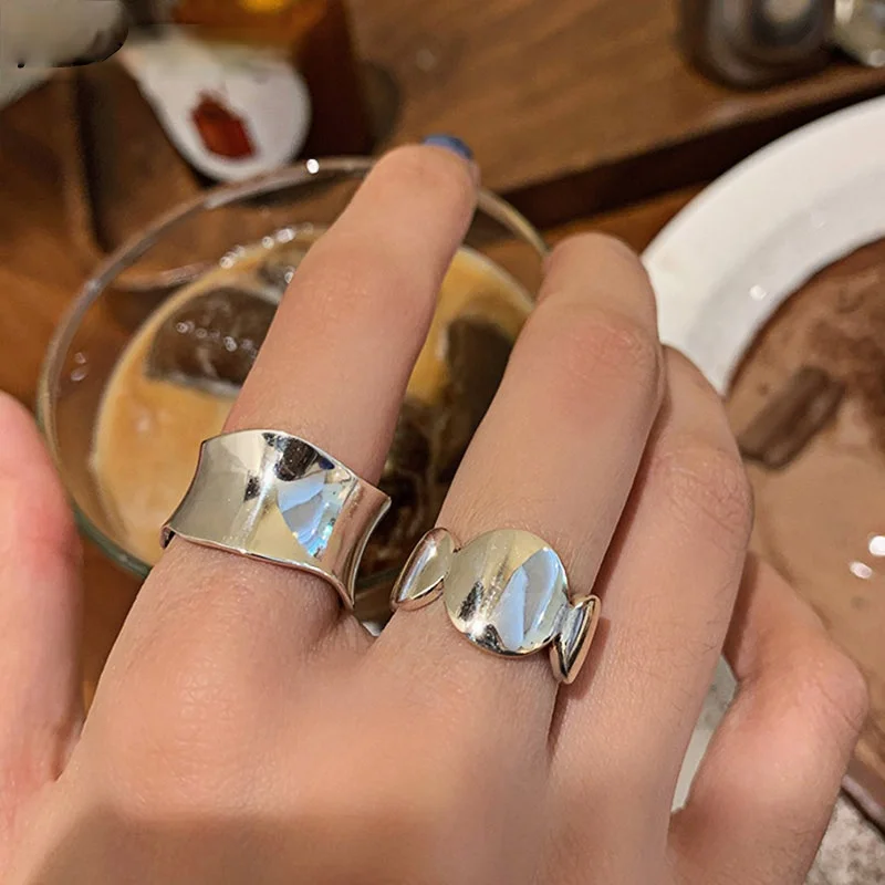 

925 Sterling Silver Party Rings for Women New Fashion Vintage Handmade Irregular Wave Geometric Thai Silver Jewelry Gift