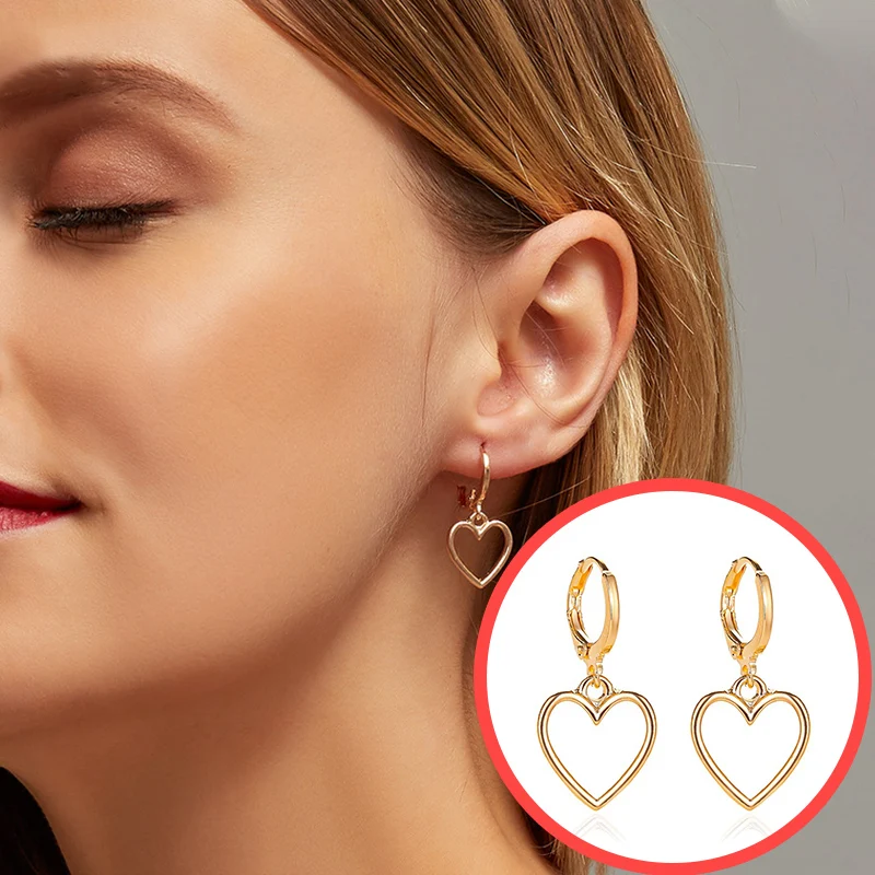 

Korean Fashion Gold Sliver Big Hollow Love Heart Dangle Earrings For Women Girl Simple Statement Long Drop Earrings Gift