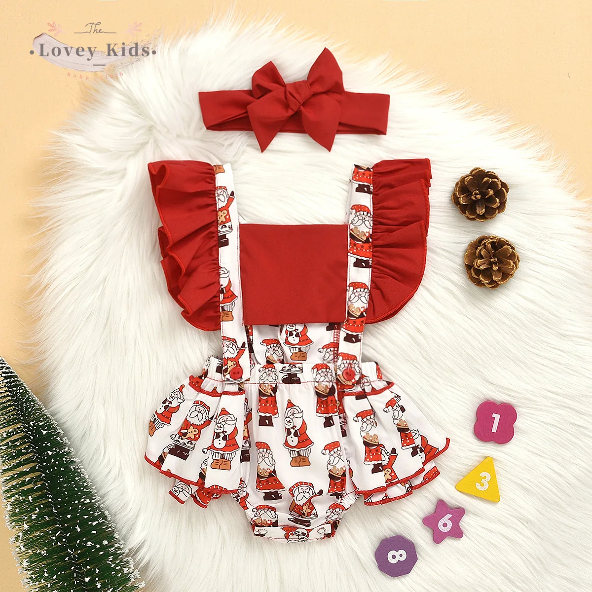 

Рождественская одежда для маленьких девочек 2020, милые Боди с мультяшным принтом Санта-Клауса, рождественские комбинезоны с оборками, 2 шт., с...