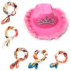 Тиара в западном стиле, шапка Cowgirl для женщин с квадратным шарфом, розовая Тиара для девочек, Ковбойская шапка для праздника, костюм, шляпа для вечеринки