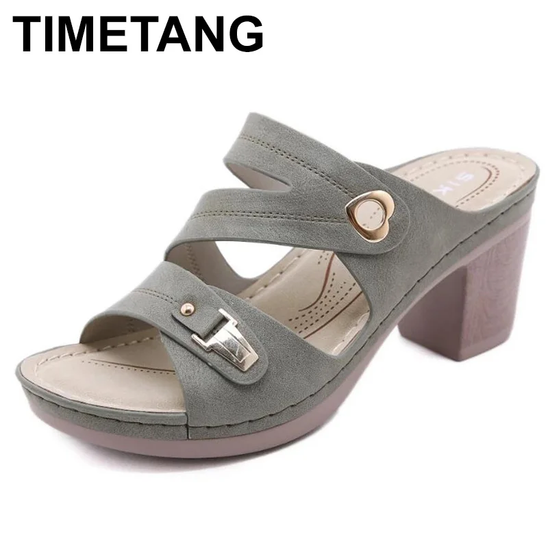 

TIMETANG Women 2021 New Sandals Open Toe High Block Heels Platform Slip-On Heart Simple All-Match Casual Summer Zapatos Mujer