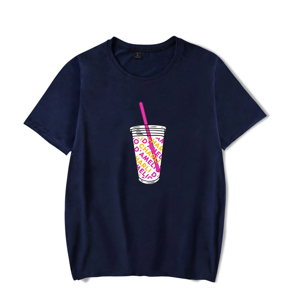 

2021 креативная черная футболка Charli Damelio Merch, футболки со льдом кофе, брызгами, женские/мужские повседневные футболки с круглым вырезом и корот...