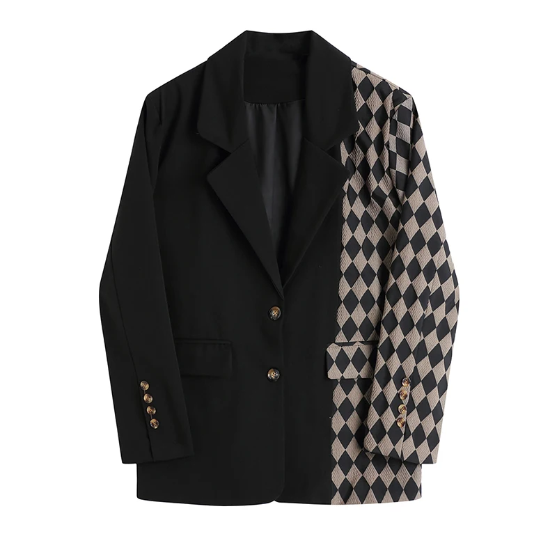 

High Street Style Blazer Women Autumn Spring Plaid Pattern Patchwork Loose Jacket Coat Women Fashion Blazers Woman Jacket SL568
