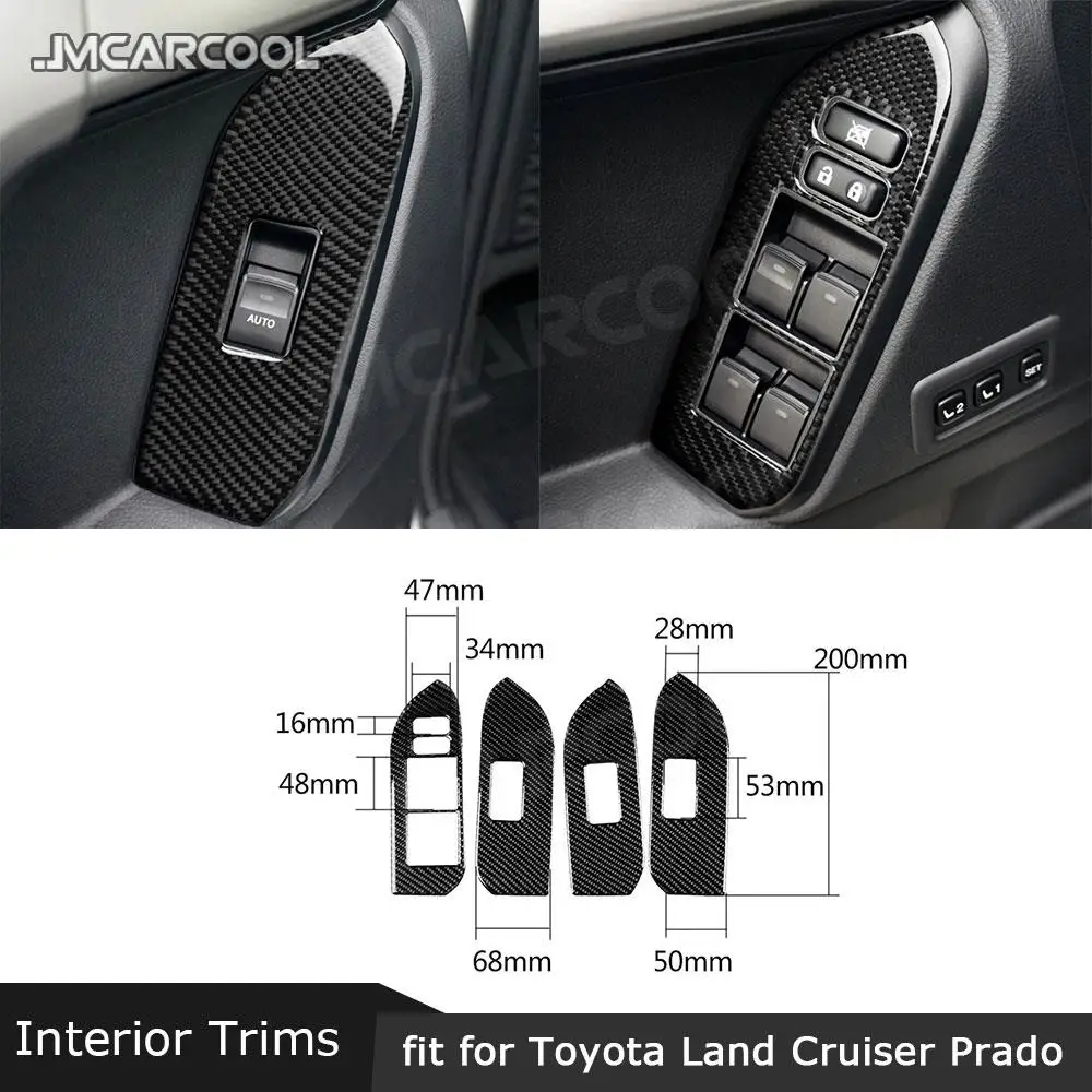 

Кнопки переключателя стеклоподъемника двери из углеродного волокна, наклейки на рамку для Toyota Land Cruiser Prado 2010-2018, аксессуары для интерьера