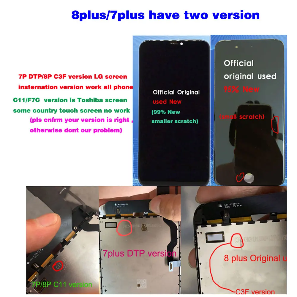 Pantalla Lcd de segunda mano para m&oacute;vil, repuesto de c&aacute;mara frontal y altavoz de oreja, montaje completo, Original, para iPhone 7, 8, 7plus, 8P, ecran-3