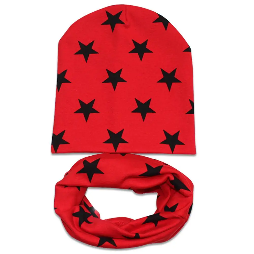 

Kuulee 2PCS Baby cap Cute Small Star Dome Cotton Knitted Cap+ Collar Scarf for Gift prevent the baby from falling