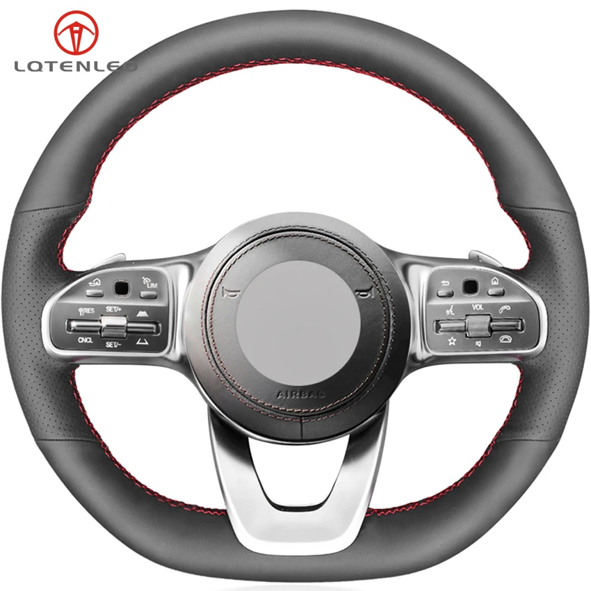 

LQTENLEO Black Genuine Leather Car Steering Wheel Cover For Mercedes-Benz A-Class W177 C-Class W205 E-Class W213 S-Class W222