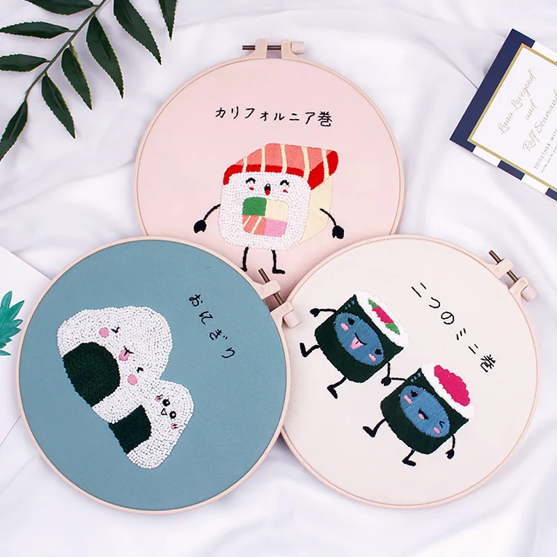 DIY Easy Embroidery Set for Beginner Cartoon Cute sushi Needlework Kits Cross Stitch Needle Art Craft Sewing Restaurant Decor | Дом и сад
