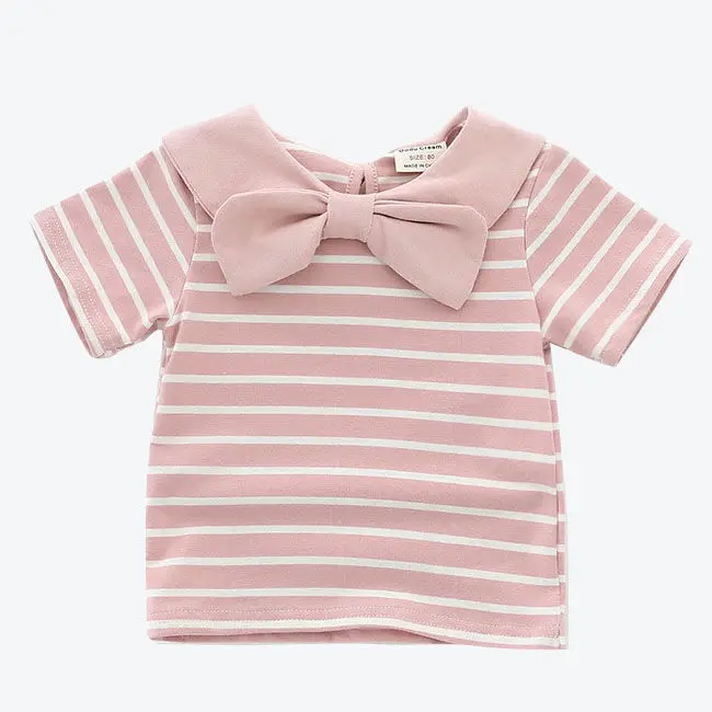 

Летние полосатые топы для девочек, летние тонкие детские футболки с коротким рукавом P4399