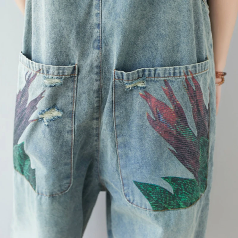 Рваные джинсы большого размера женские джинсовые комбинезоны в стиле ретро