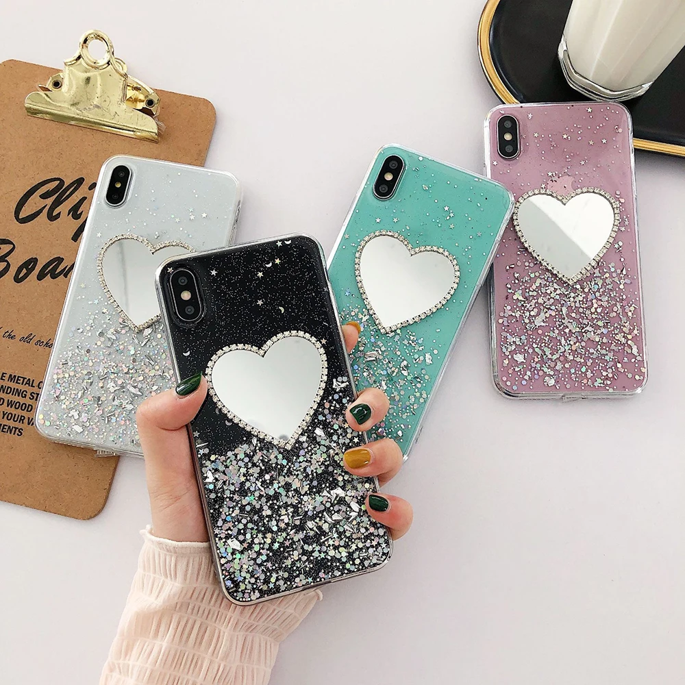 ins Love Mirror Epoxy Girl TPU Silicone soft shell Phone Case Suitable for iPhone 7 7P 8 8P X XR XS MAX 11 PRO |