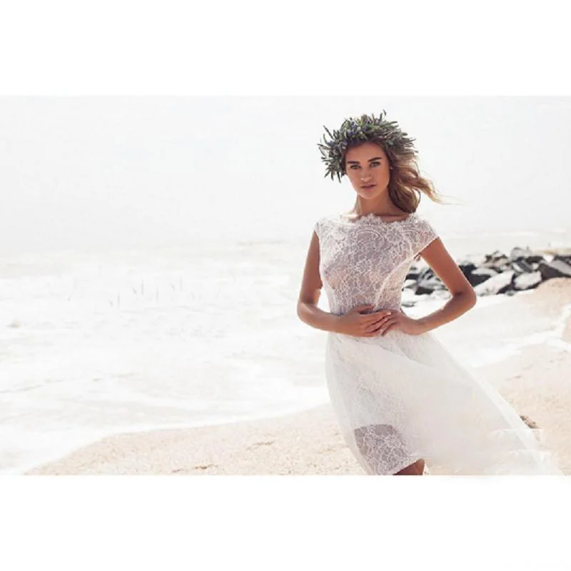 Летнее пляжное свадебное платье в стиле бохо короткое спереди длинное сзади