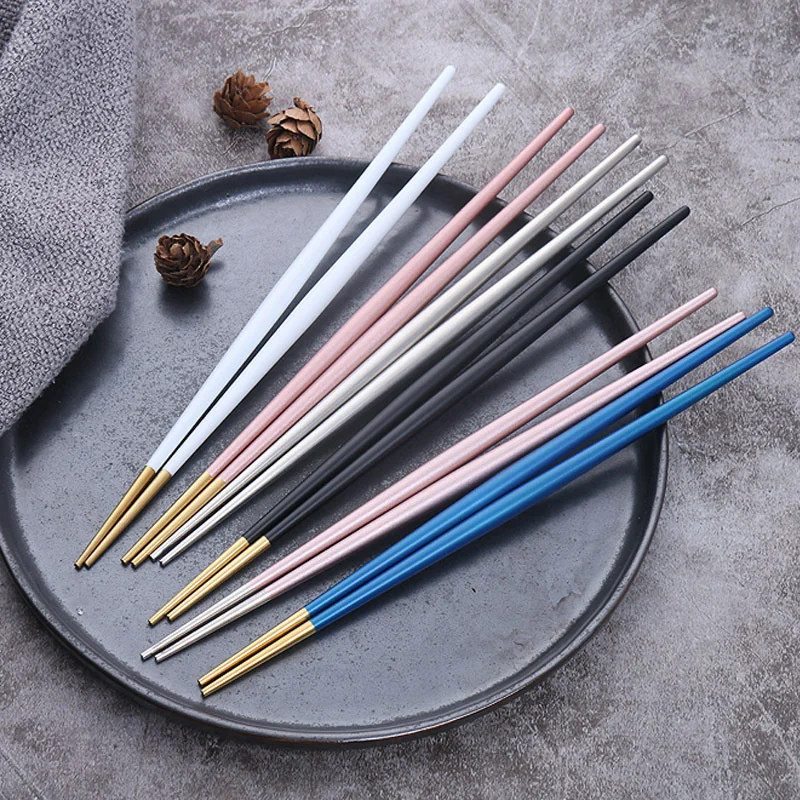 

5 Pairs Gold Japanese Korean Style Chinese Chopsticks Sushi Sticks Noodles Rolls Food Tableware Reusable Travel Metal Chopsticks