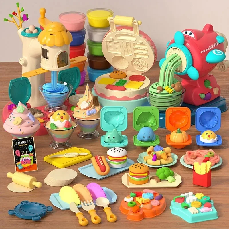 

Children Simulation Kitchen DIY Toys Color Mud Set Food Ice Cream Machine Kids Kitchen Model Play House Toys Girl's Kitchen Toy