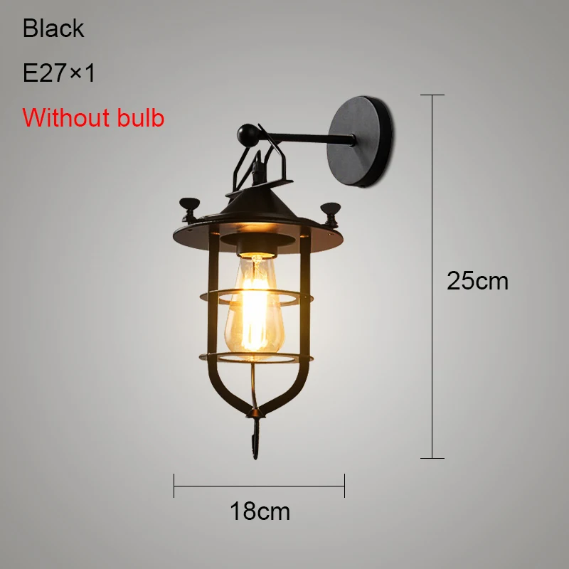 Black no bulb Винтажный настенный светильник для помещений, промышленный настенный светильник, античный металлический Лофт, Ретро стиль, кантри, железный настенный светильник, бар, кафе, Домашний Светильник, ing E27 110 В - Цвет абажура: Black no bulb