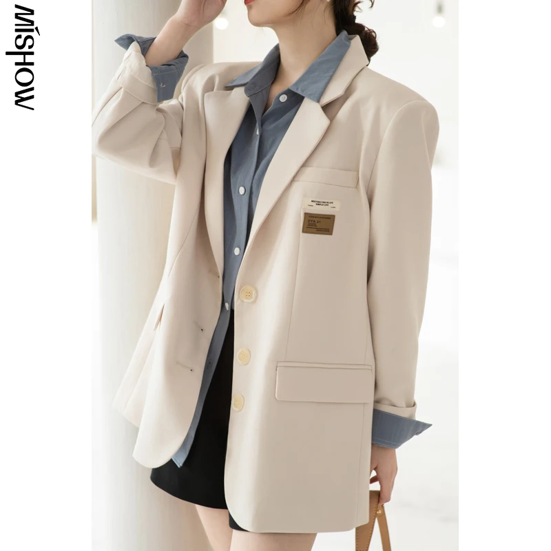 

MISHOW 2021 Spring Blazers For Women Office Lady Long Sleeve Suits Outerwear Clothing Fashion Female Outdoor Coats MX21A6937