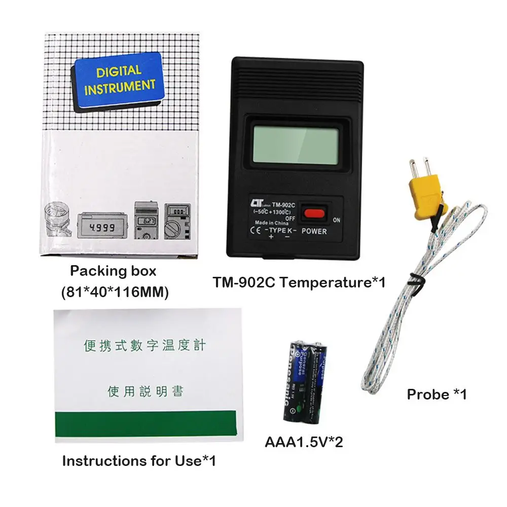 Цифровой термометр-тестер K-Type измеритель температуры датчик термопары