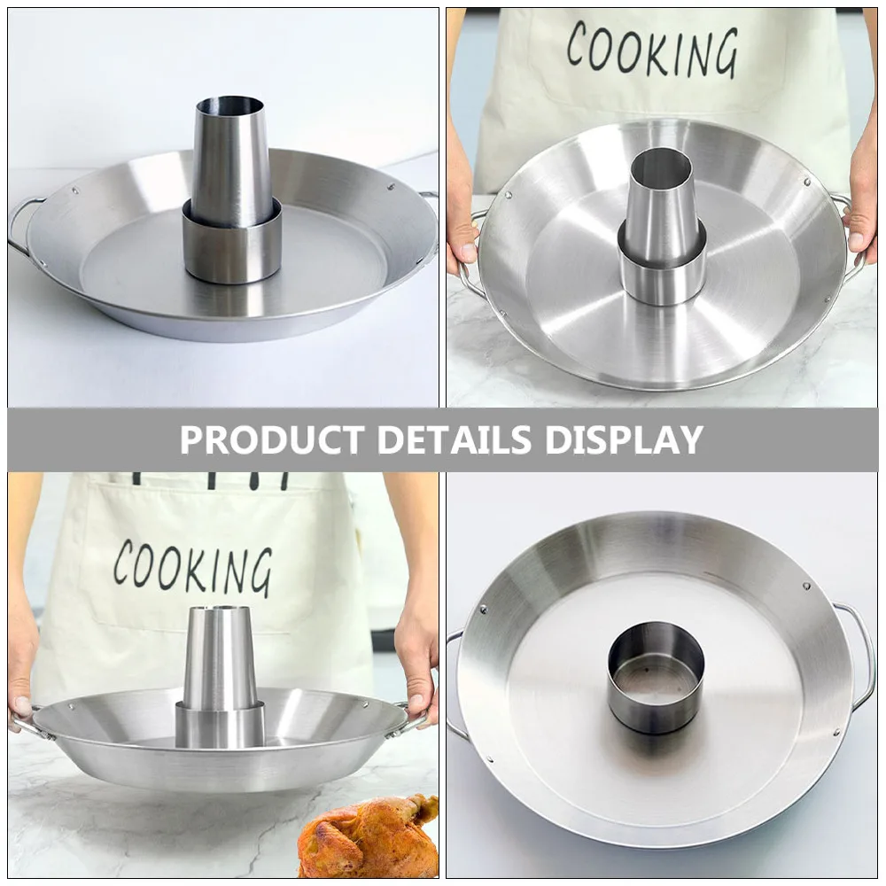 

Chicken Roaster Rack Home BBQ Roasting Holder Grilled Chicken Pan (Silver)