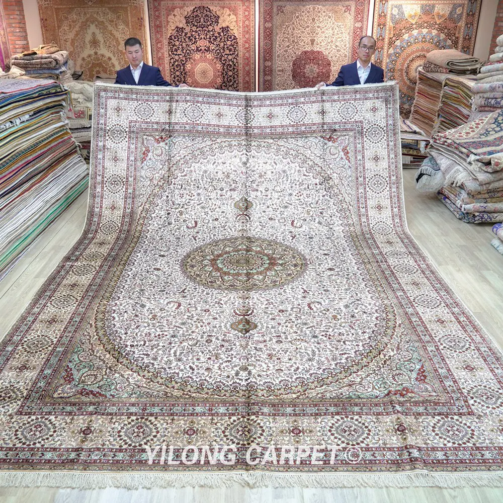 

10'x14' High Quality Ivory Rugs Medallion Handwoven Persian Silk Carpets (TJ300B)