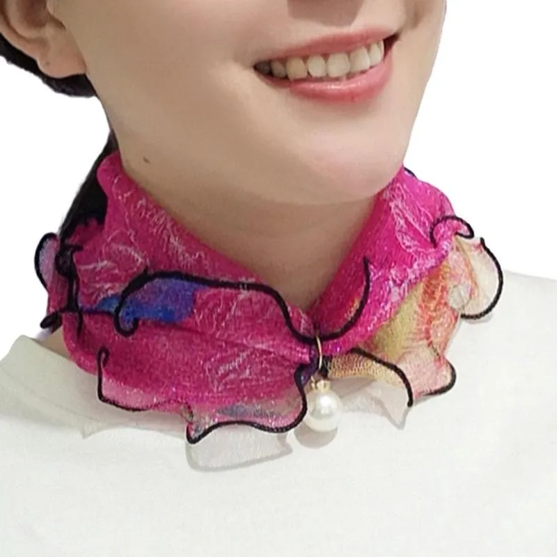 Шарф женский шифоновый кружевной с деревянными ушками и золотыми нитями 11 цветов