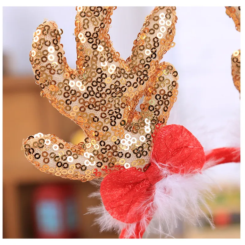 Рождественские украшения с бантом Золотые блестки большие рога для волос
