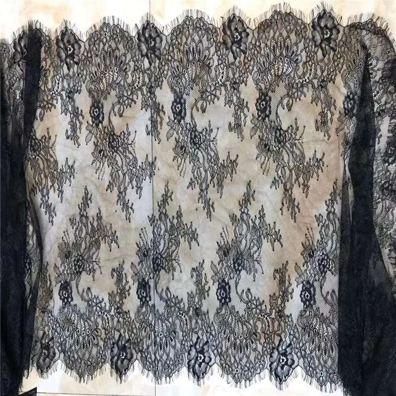 

(3y/lot) Black Chantilly Lace Fabric 66cm Scalloped Nylon Dress Eyelash Lace Gorgeous French Chantilly Lace Fabrics
