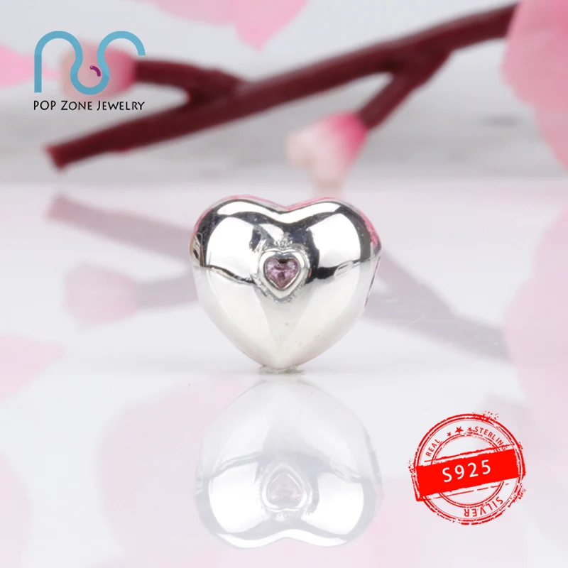 

Fit Original Brand Pandora Charm Bracelet Clamps S925 Sterling Silver Pink Heart Beads DIY Luxury Fashion Women Jewelry Gift