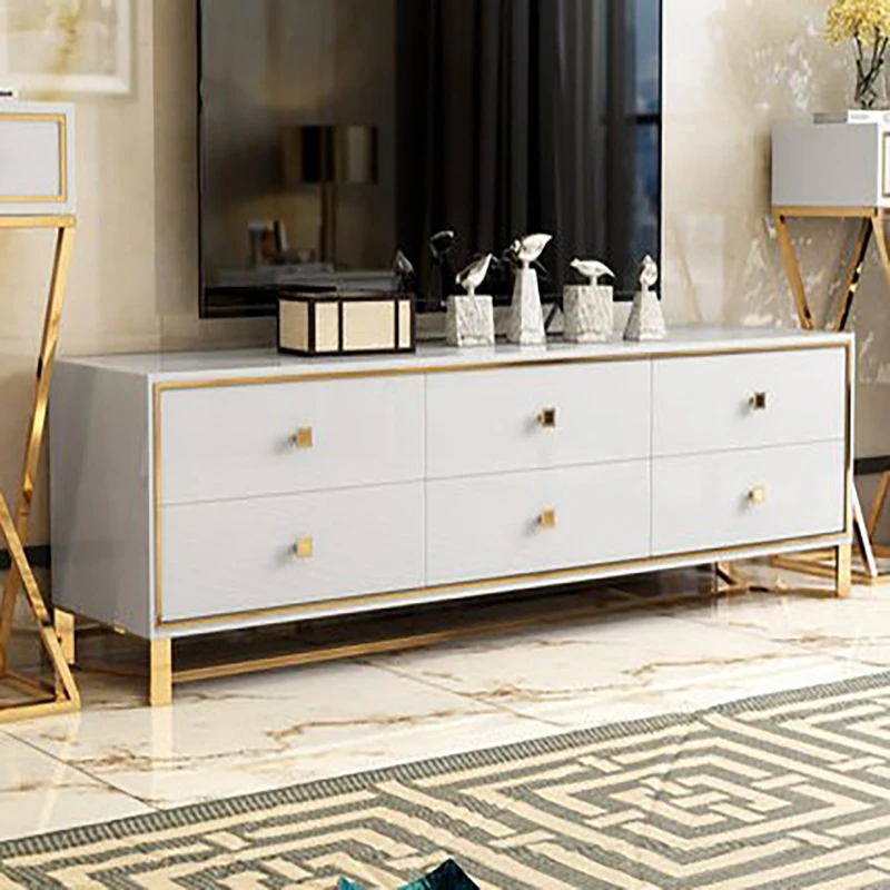 

Postmodern light luxury TV cabinet Living room simple stainless steel black and white paint floor cabinet Neo-classical Hong Kon