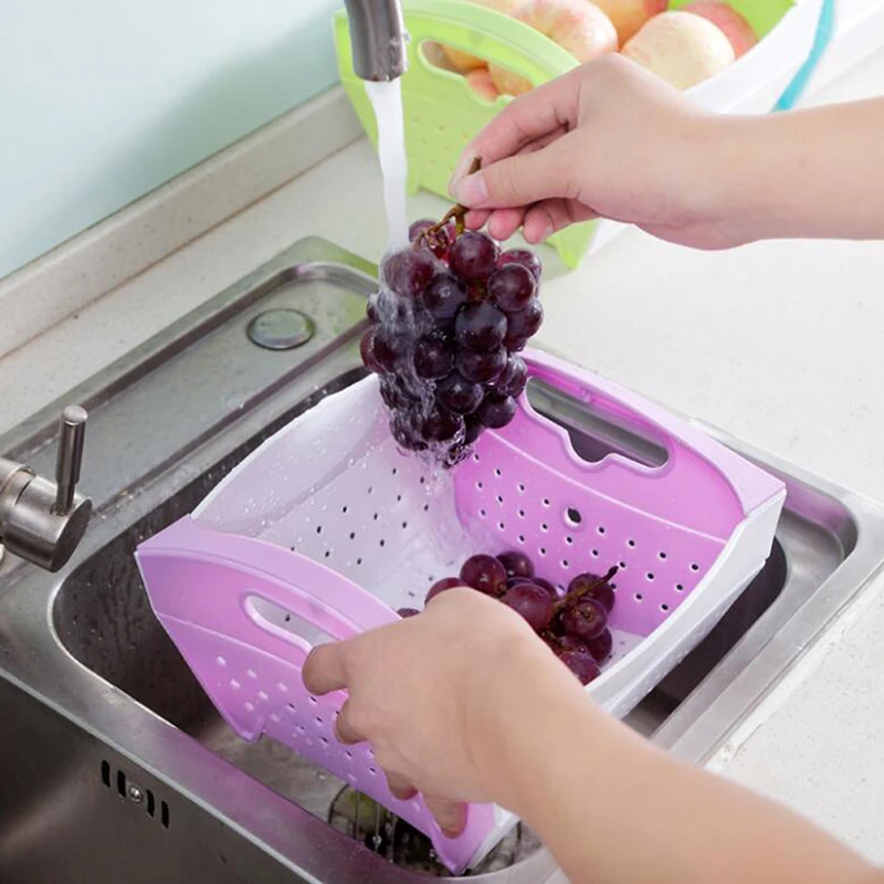 Многоразовые бытовые кухонные портативные складные корзины для мытья фруктов и