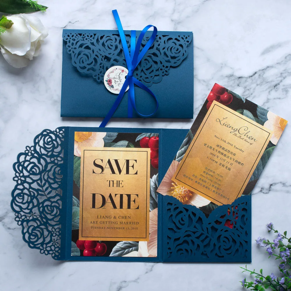 10 шт. роскошные свадебные пригласительные открытки сохранить дату элегантные