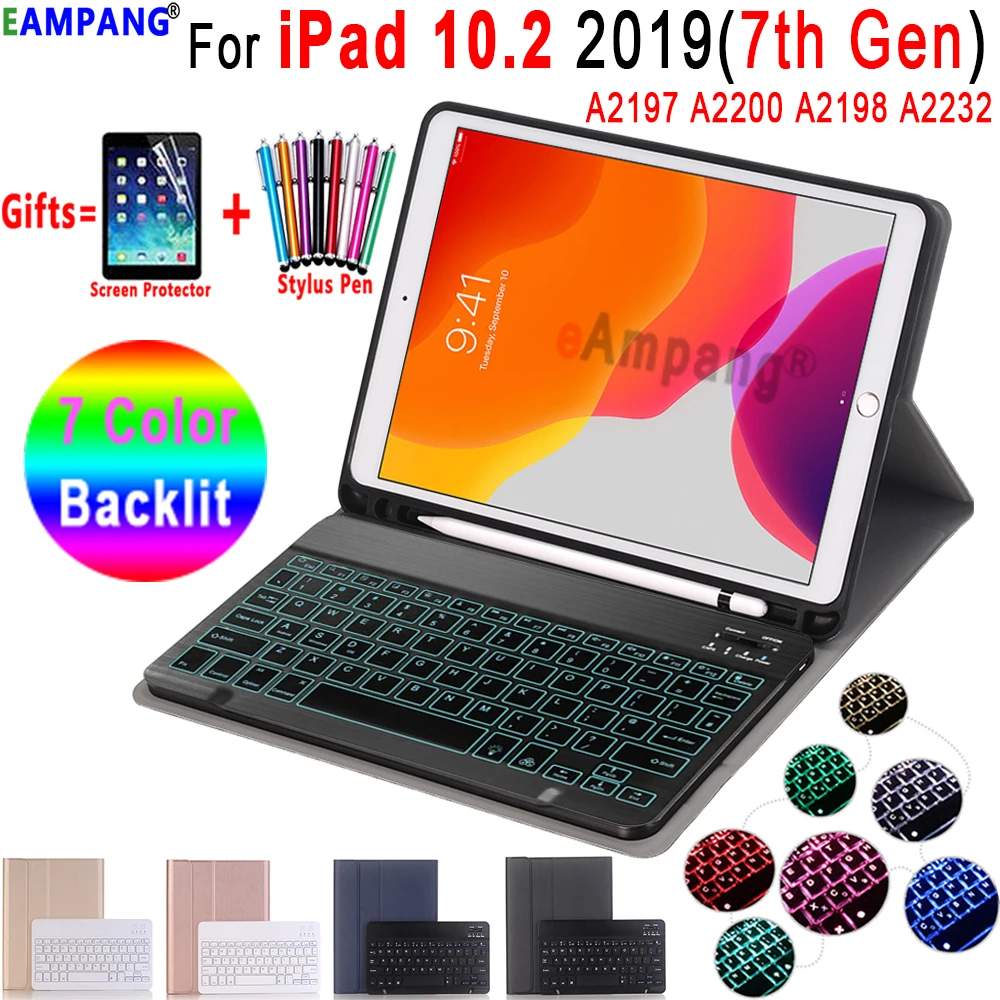 Чехол-клавиатура с подсветкой для iPad 10,2, чехол-клавиатура с карандашом для Apple iPad 7-го поколения A2197 A2200 A2198 A2232, чехол
