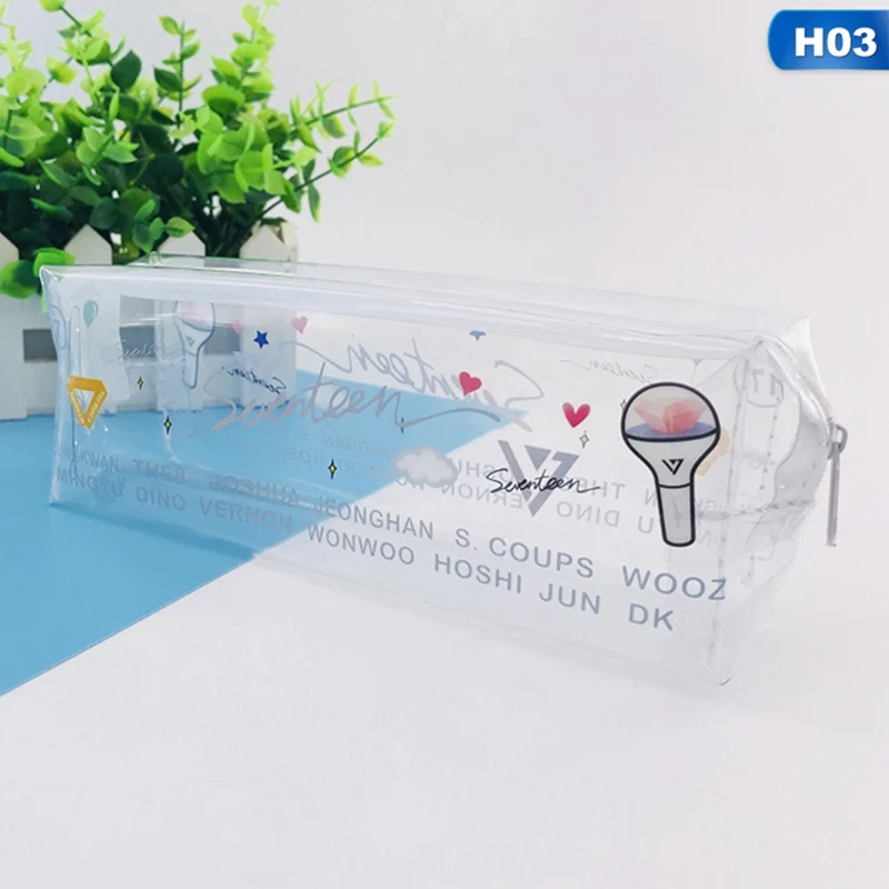 H03 Kpop BLACKPINK GOT7 TWICE TXT SEVENTEEN прозрачная сумка для хранения розовый Пенал Размер 18*6,5*5,5 см горячая распродажа - Цвет: H03