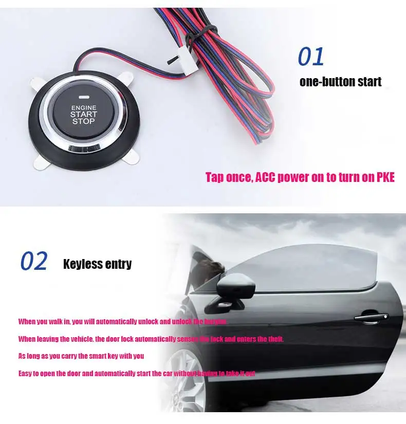 

For Hummer PKE Remote Start For Car 80-100M Auto Keyless Entry 3-5M Automatic Trunk Opening PKE Button Start Stop Car Security